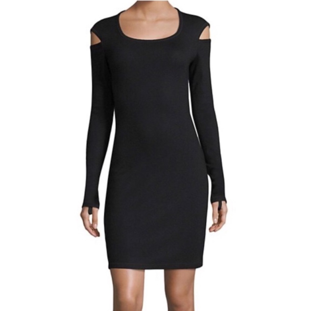 HELMUT LANG Cold Shoulder Cutout Long Sleeve Crew Neck Bodycon Sheath Dress